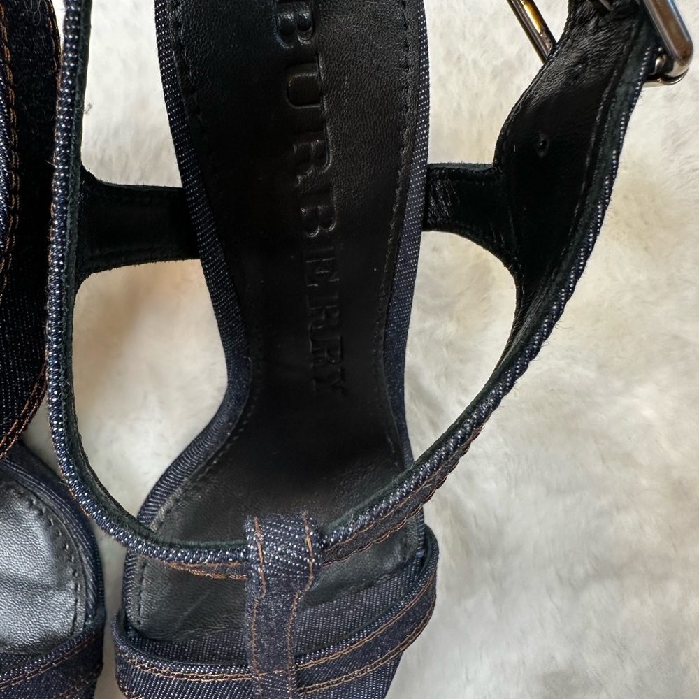 Burberry denim navy and Tan Heeled Sandals wedge - Picture 9 of 12